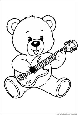 Ausmalbild Teddybär als Musikern