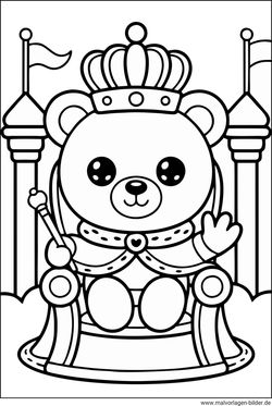 Malvorlage Teddybär König zum Drucken un Malen