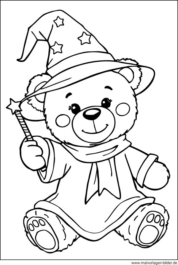 Teddybär als Zauberer Ausmalbild