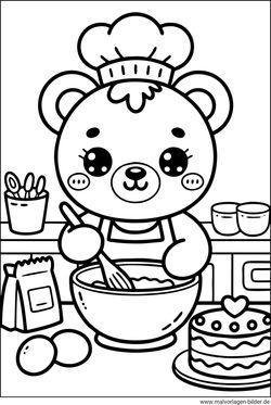Teddybär in der Küche Ausmalbild