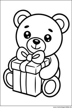 Teddybär mit Geschenk Malbild für Kinder