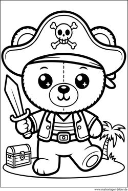 Teddybär Pirat Ausmalbild kostenlos Ausdrucken