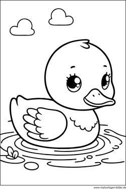 Ausmalbild Tierbaby mit einer kleinen Ente