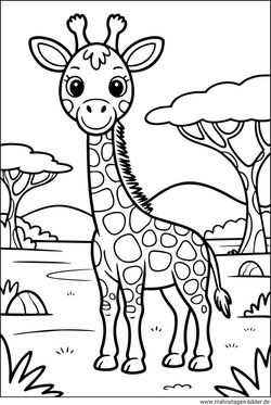 Ausmalbild Giraffe in Afrika