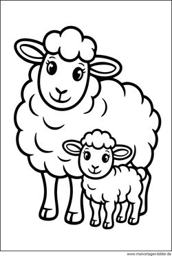 Ausmalbild Mama-Schaf und ihr Kind