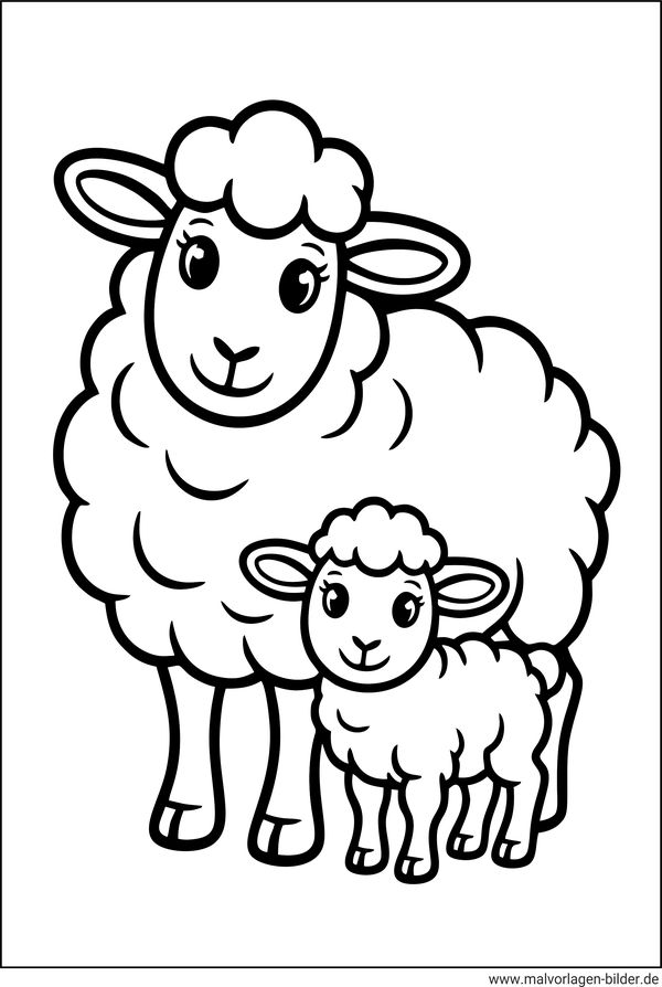 Ausmalbild Schaf und Lamm