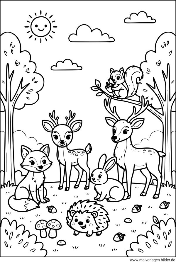 Einheimische Wildtiere Ausmalbild