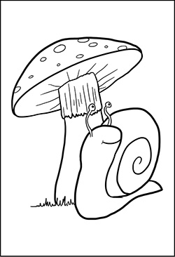 Ausmalbilder - Schnecke mit einem Pilz