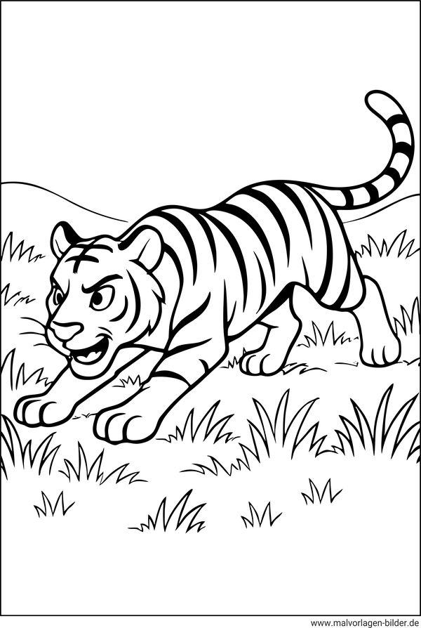Ausmalbild Tiger auf der Jagt