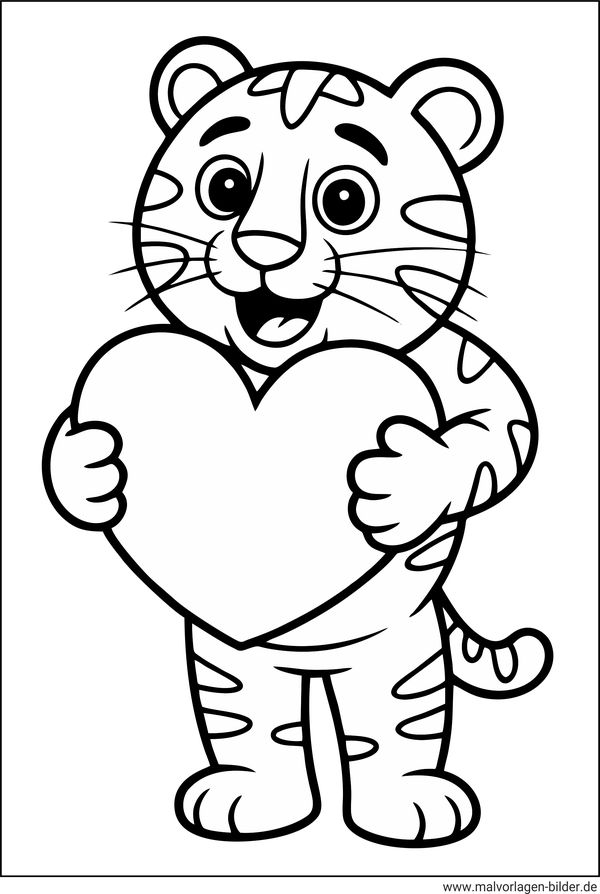 Ausmalbild Tiger mit Herz
