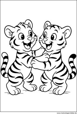 Ausmalbild zwei Tiger die Spaß haben