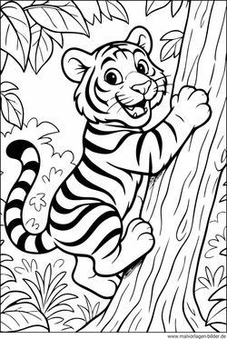 Tiger auf einem Baum Ausmalbild für Kinder