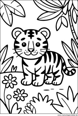 Tiger im Dschungel Ausmalbild für Kinder kostenlos