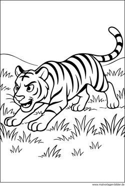 Tiger jagt Malvorlage gratis PDF
