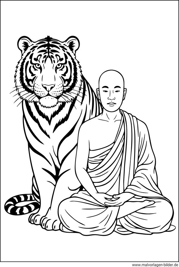 Tiger und Mönch Ausmalbild Erwachsene