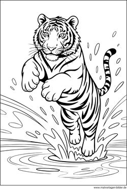 Tiger springt Ausmalbild zum Ausdrucken