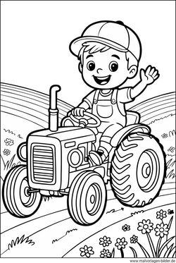 Ausmalbild Junge auf einem Traktor