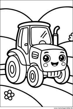 Ausmalbild Traktor einfach für Kinder im Kindergarten