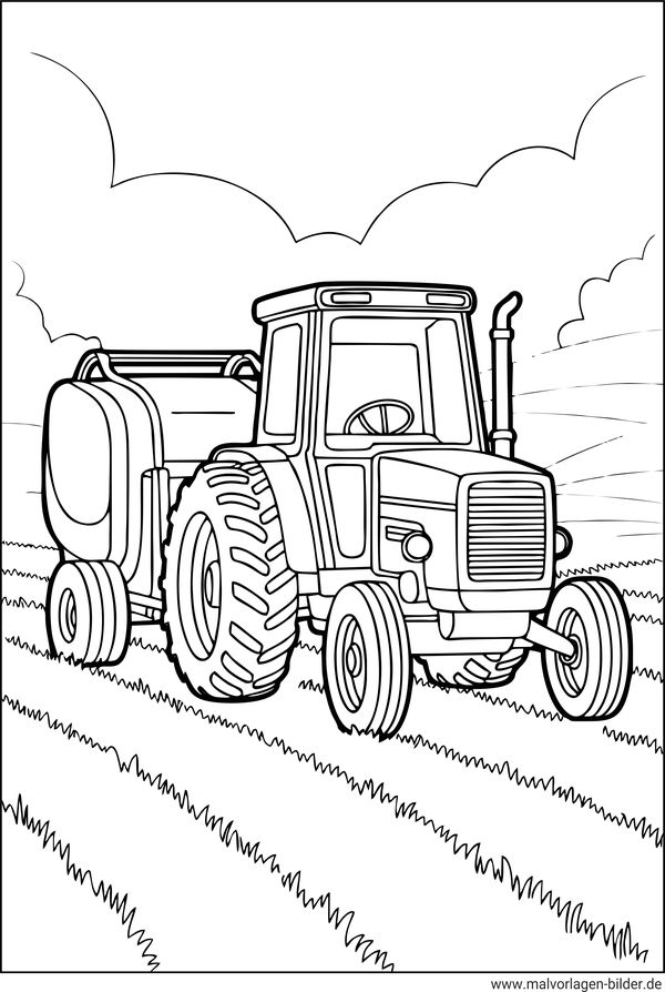 Ausmalbild Traktor mit Ballenpresse