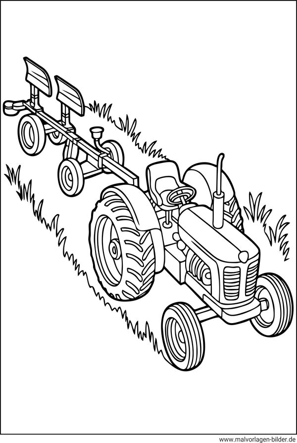 Ausmalbild Traktor mit Pflug