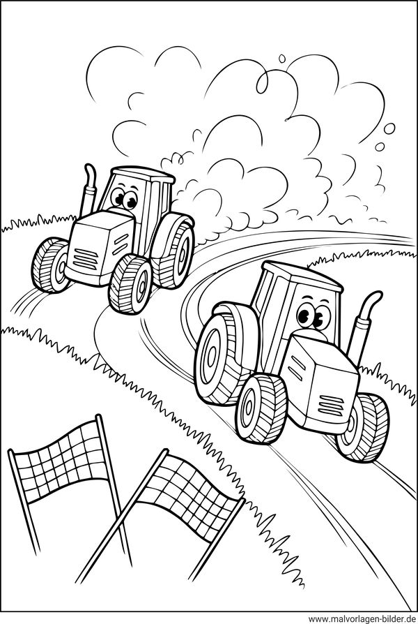 Ausmalbild Traktorrennen