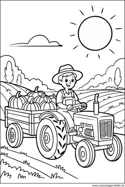 Kostenloses Ausmalbild Traktor mit Anhänger