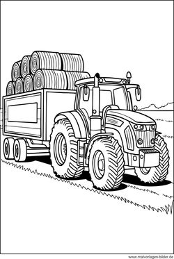 Traktor mit großem Ladewagen als PDF Vorlage