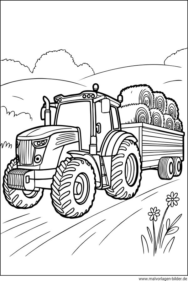 Traktor mit Anhänger Ausmalbild