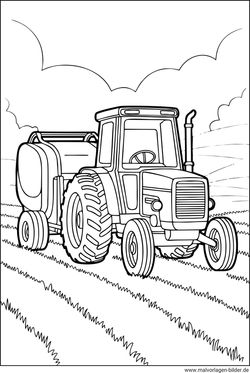 Traktor mit Ballenpresse als Anhänger Ausmalbild