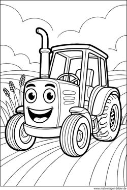 Traktor mit einem Gesicht Ausmalbild für Kinder ausmalen
