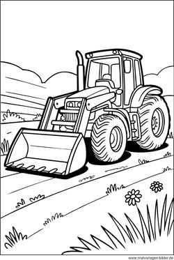 Traktor mit Schaufel Vorlage drucken und malen