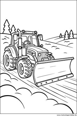 Traktor mit Schneepflug Ausmalbild zum Drucken und Ausmalenr