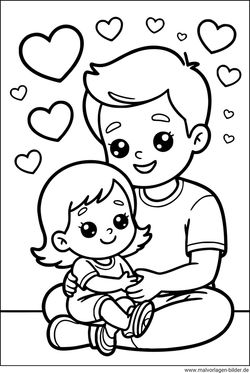 Ausmalbild Papa und Tochter