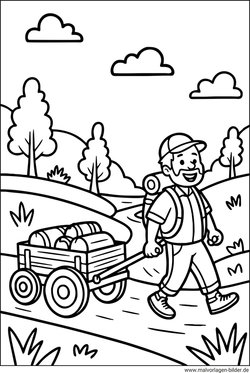 Bollerwagen Vatertag Malbild gratis ausdrucken