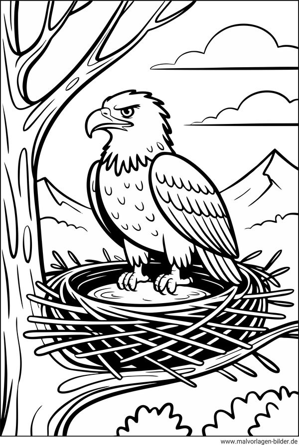 Ausmalbild Adler auf seinem Horst