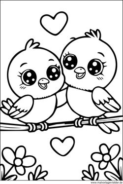 gratis Ausmalbild zwei Vögel auf der Stange