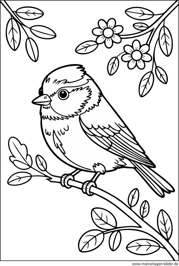 Blaumeise Vogel-Ausmalbild zum Ausdrucken