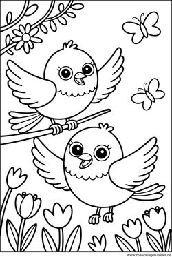 Süße Vögel Ausmalbild gratis