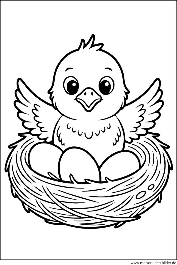 Vogel und Vogeleier im Nest Ausmalbild