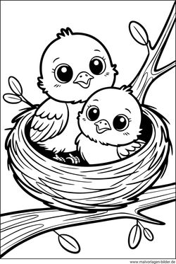 Zwei Vögel sitzen im Nest Ausmalbild