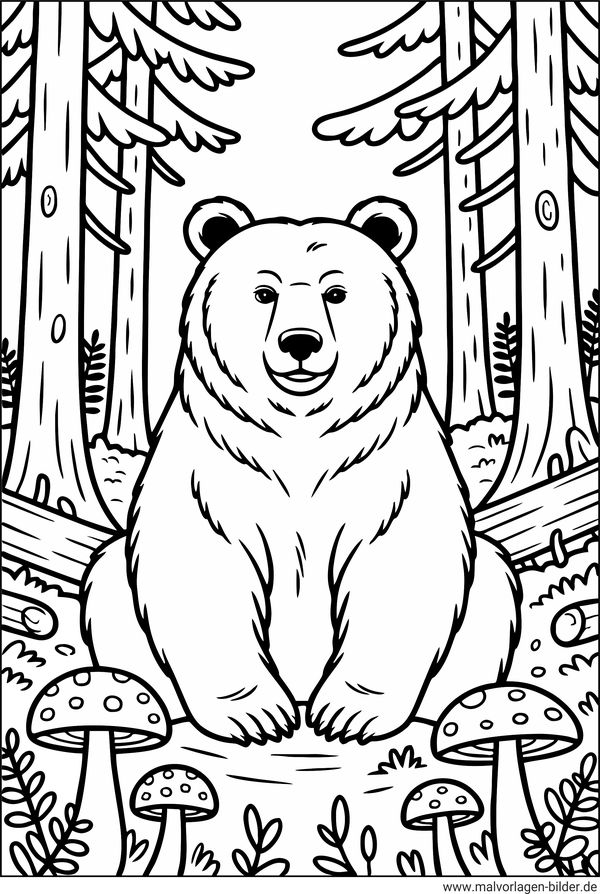 Braunbär im Wald Natur-Ausmalbild
