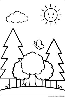 Einfaches Wald-Ausmalbild kostenlos