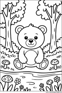 Niedlicher Bär im Wald Ausmalbild für Kinder