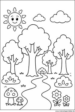 Wald Ausmalbild einfach für kleine Kinder