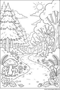 Wald und Tiere Ausmalbild zum Ausmalen