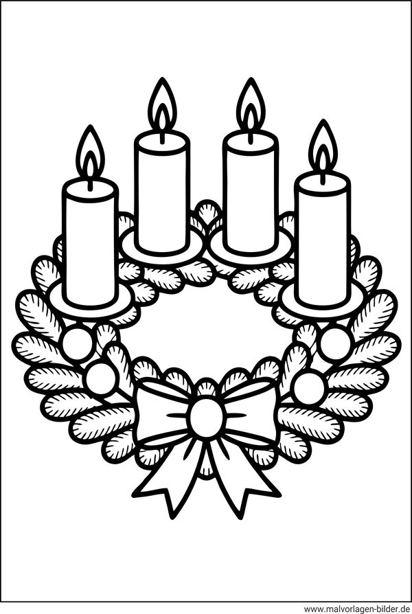 Ausmalbild Adventskranz mit vier Kerzen