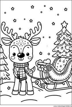 Ausmalbild Rentier Schlitten Weihnachten
