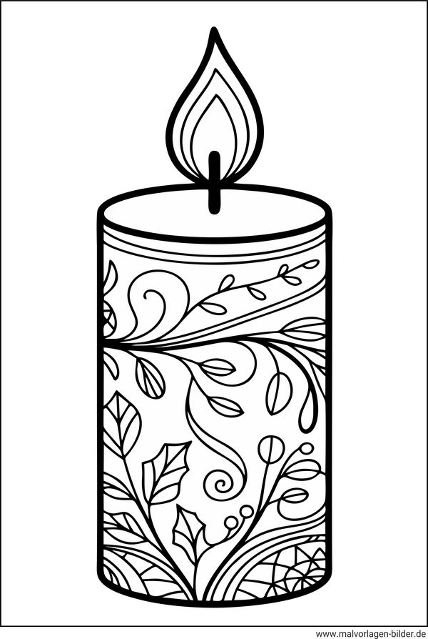 Ausmalbild Weihnachtskerze mit Flamme