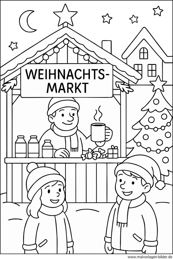 Ausmalbild Weihnachtsmarkt