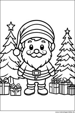 Malvorlage Weihnachtsmann Tannenbaum und Geschenke